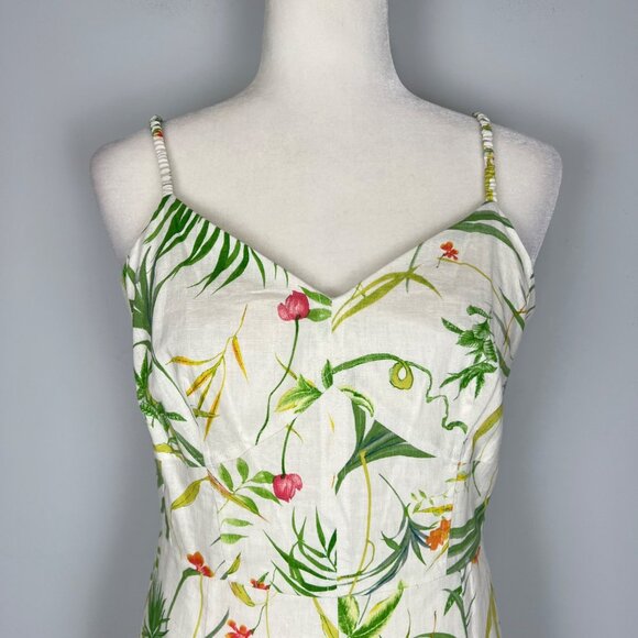A Loves A Womens Floral Linen Blend Mini Dress Green Cream Sleeveless size 4 - Picture 4 of 13